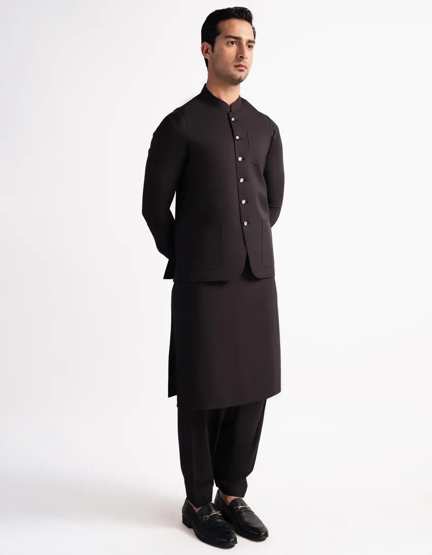Blended Dark Brown Shalwar Kameez - J. Junaid Jamshed