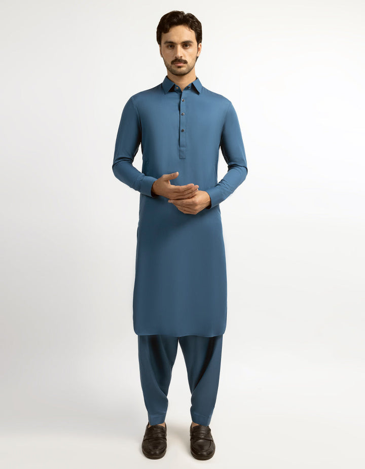 Blended Teal Blue Shalwar Kameez - J. Junaid Jamshed