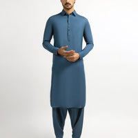 Blended Teal Blue Shalwar Kameez - J. Junaid Jamshed