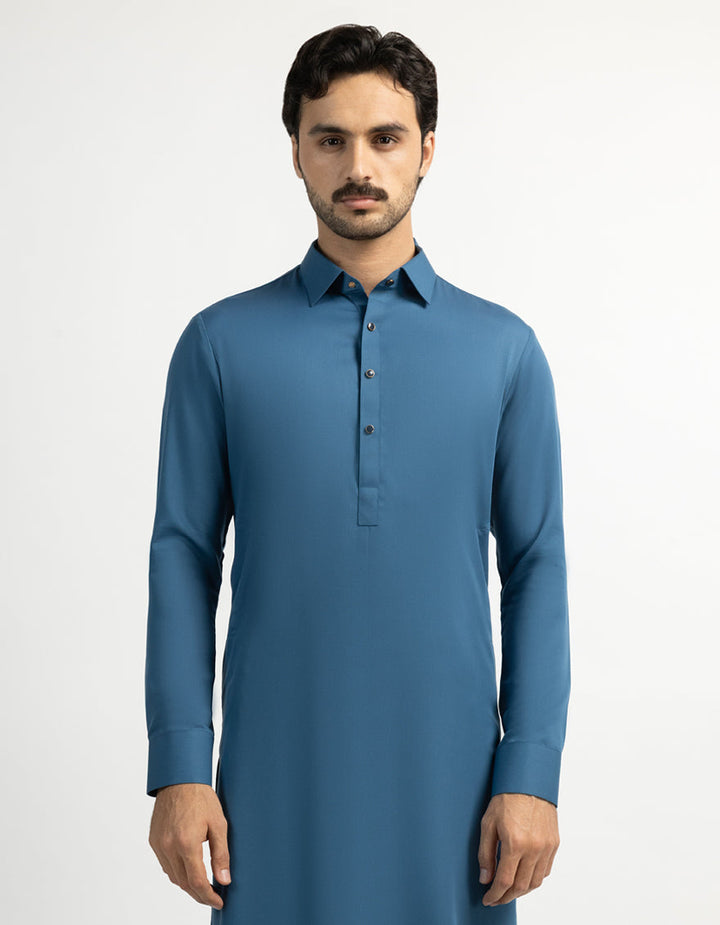 Blended Teal Blue Shalwar Kameez - J. Junaid Jamshed
