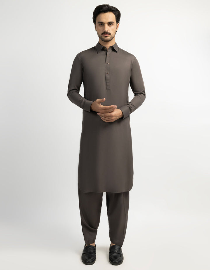 Blended Mud Brown Shalwar Kameez - J. Junaid Jamshed