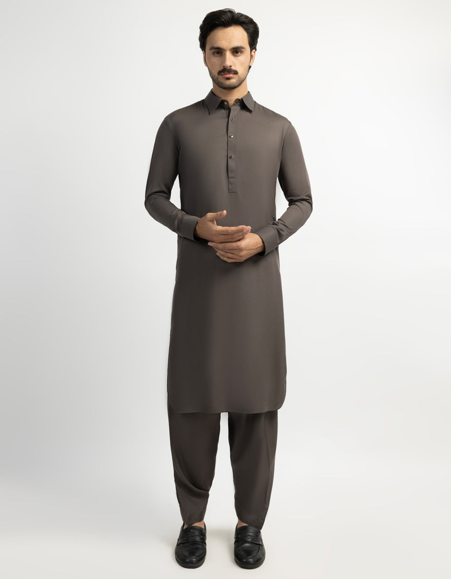 Blended Mud Brown Shalwar Kameez - J. Junaid Jamshed