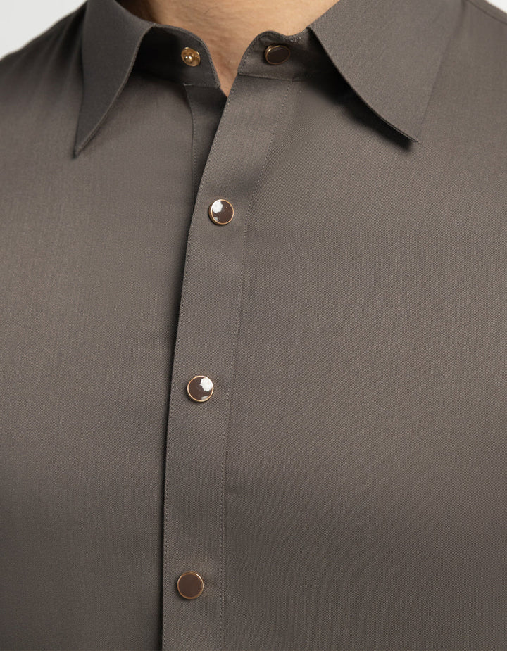 Blended Mud Brown Shalwar Kameez - J. Junaid Jamshed