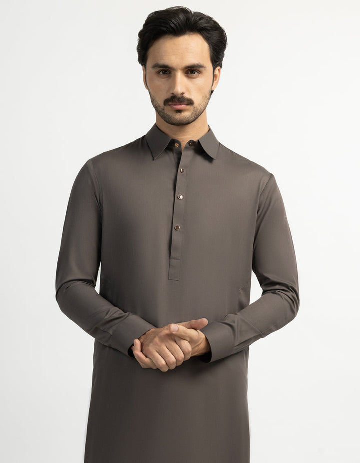 Blended Mud Brown Shalwar Kameez - J. Junaid Jamshed