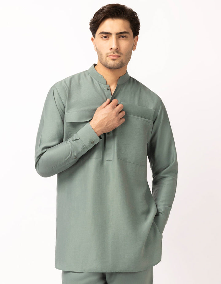 Blended Green Short Kurta Trouser - J. Junaid Jamshed