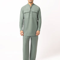 Blended Green Short Kurta Trouser - J. Junaid Jamshed