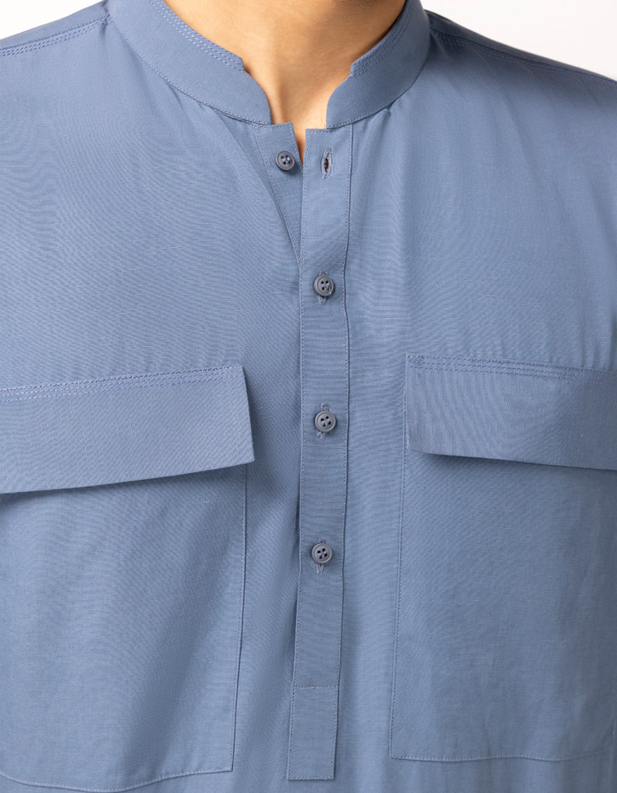 Blended Blue Short Kurta Trouser - J. Junaid Jamshed