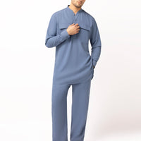 Blended Blue Short Kurta Trouser - J. Junaid Jamshed