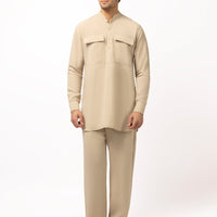 Blended Beige Short Kurta Trouser - J. Junaid Jamshed