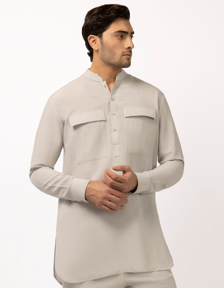 Blended Smoke Grey Short Kurta Trouser - J. Junaid Jamshed