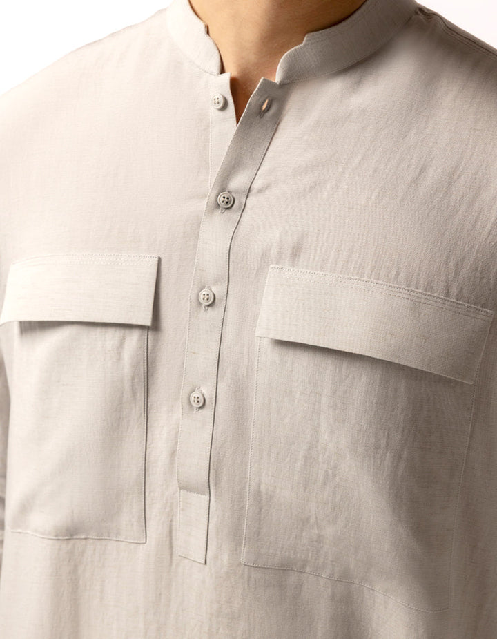 Blended Smoke Grey Short Kurta Trouser - J. Junaid Jamshed