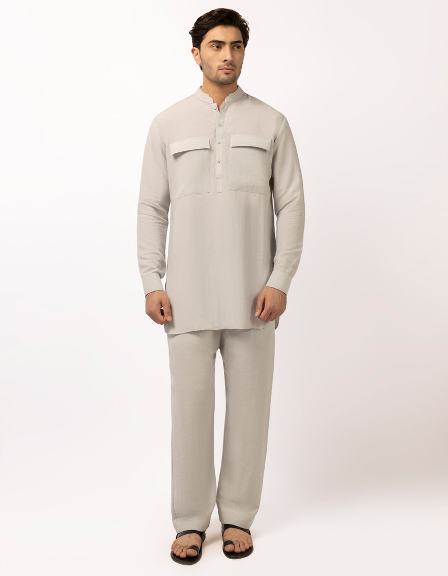 Blended Smoke Grey Short Kurta Trouser - J. Junaid Jamshed