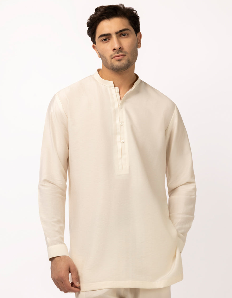 Blended Cream Short Kurta Trouser - J. Junaid Jamshed