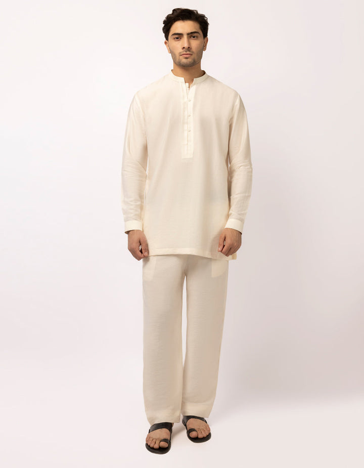 Blended Cream Short Kurta Trouser - J. Junaid Jamshed