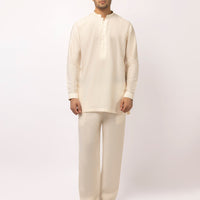 Blended Cream Short Kurta Trouser - J. Junaid Jamshed
