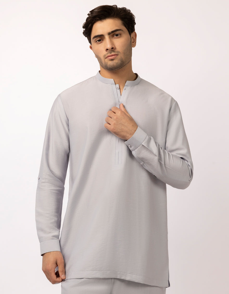 Blended Light Grey Short Kurta Trouser - J. Junaid Jamshed