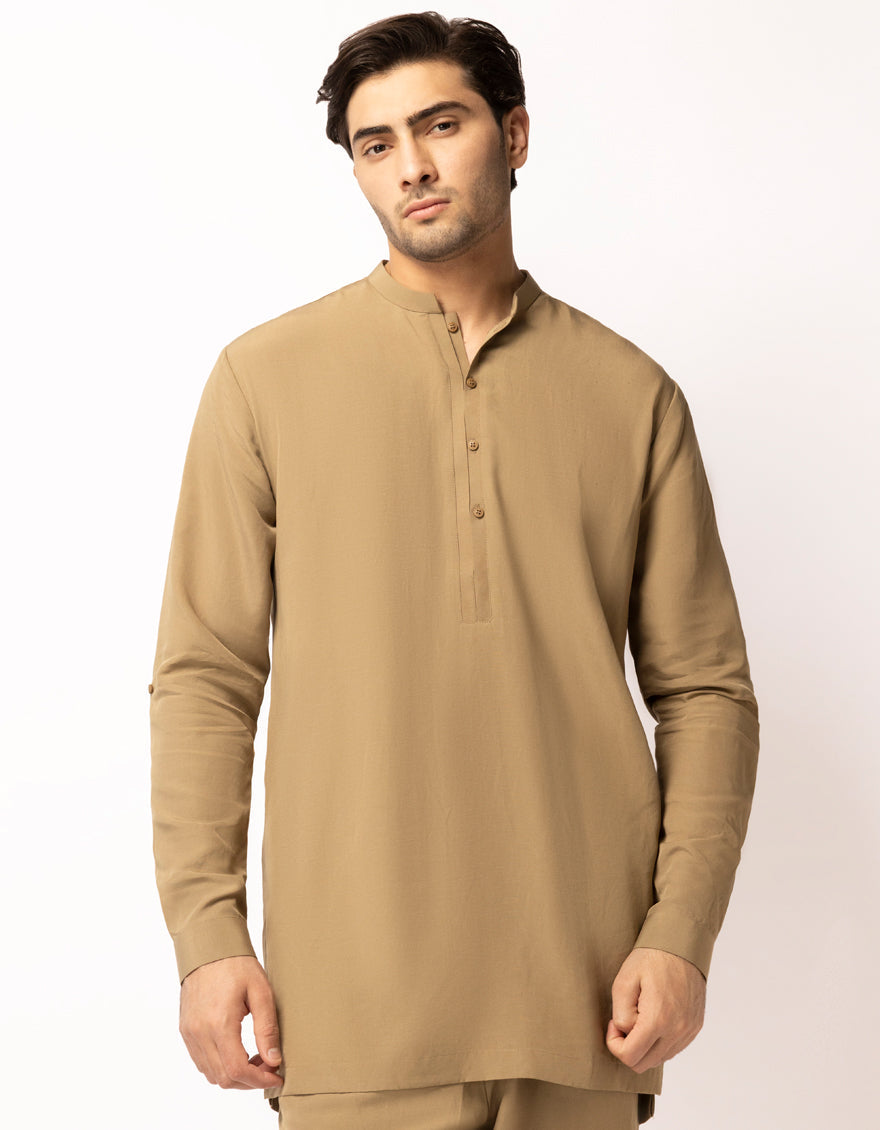 Blended Brown Short Kurta Trouser - J. Junaid Jamshed
