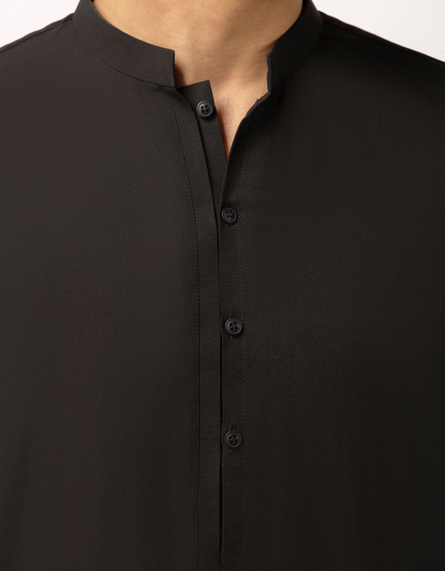 Blended Black Short Kurta Trouser - J. Junaid Jamshed