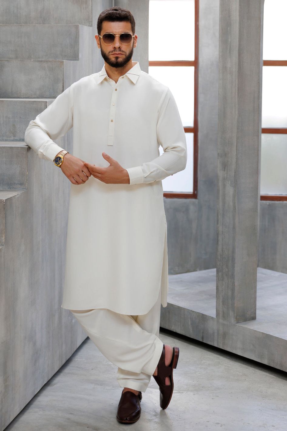 Blended Cream Shalwar Kameez - Wasim Akram by Almirah