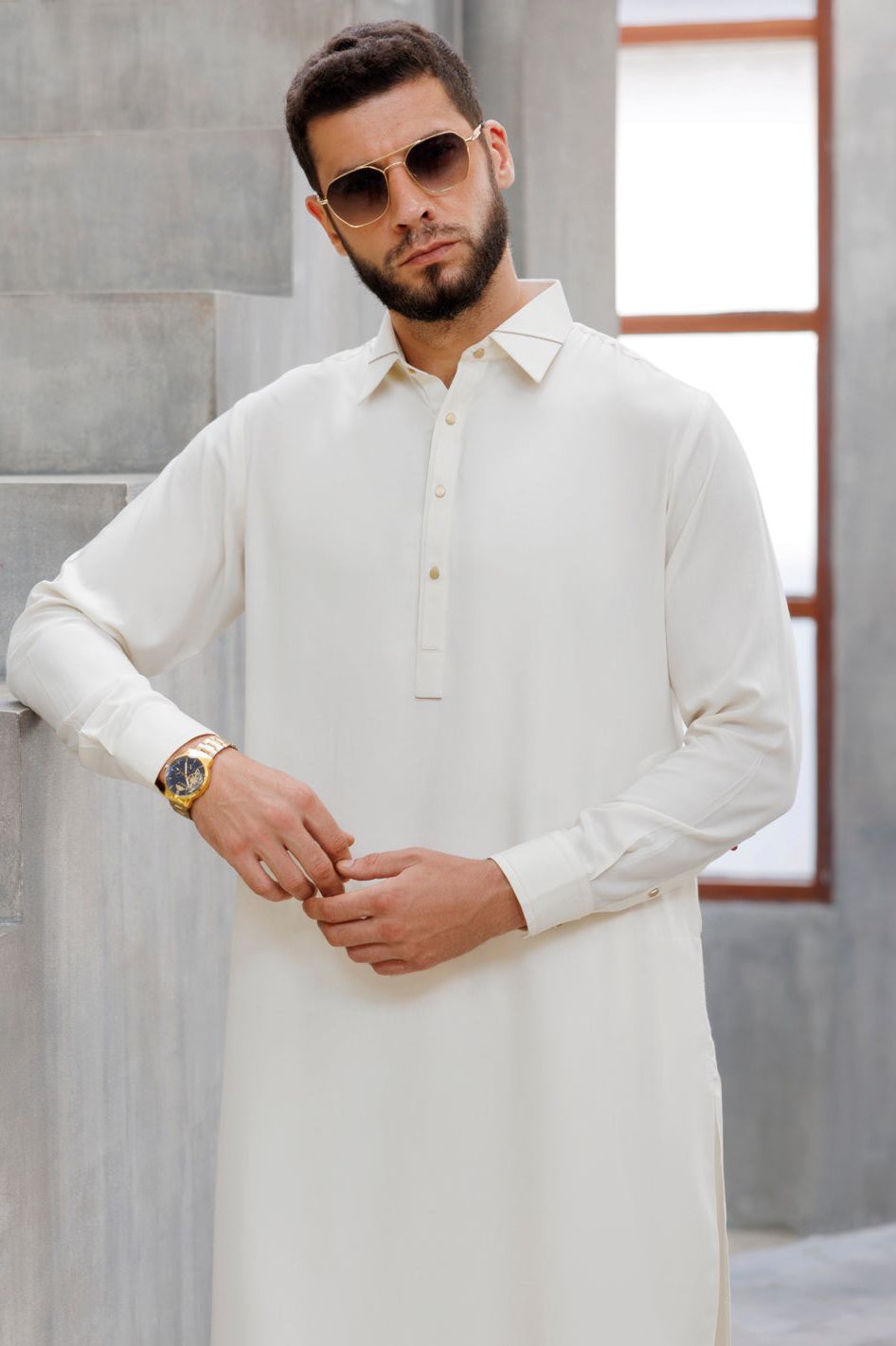 Blended Cream Shalwar Kameez - Wasim Akram by Almirah