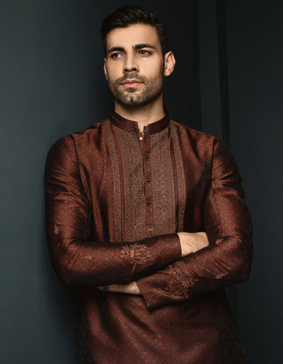 Jamawar Brown Special Kurta - J. Junaid Jamshed