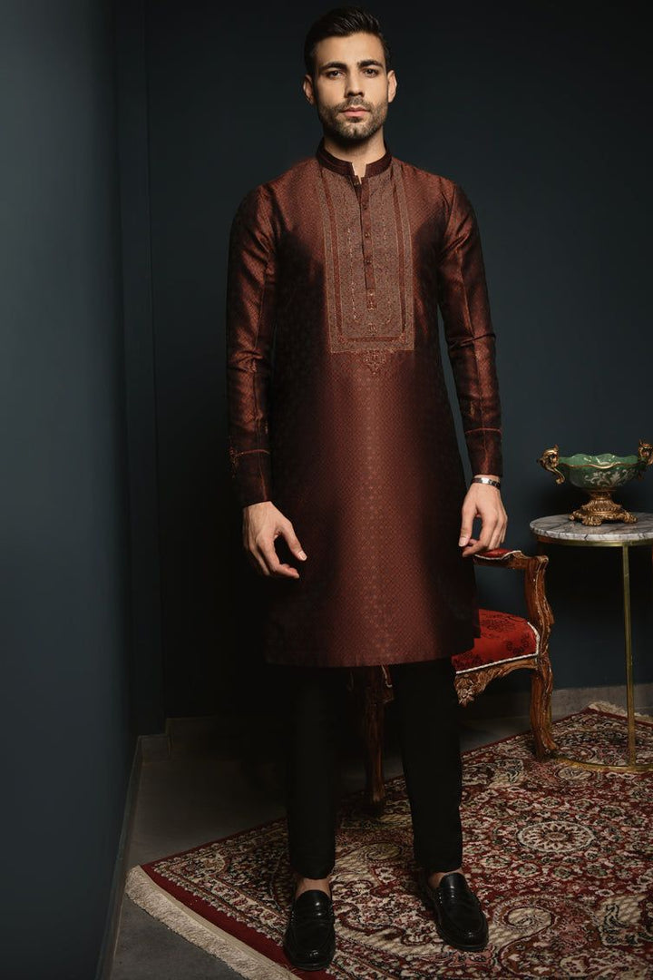 Jamawar Brown Special Kurta - J. Junaid Jamshed