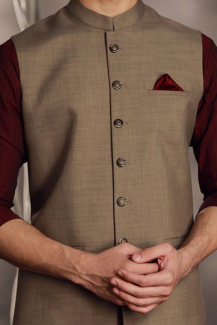 Suiting Beige Waist Coat - J. Junaid Jamshed