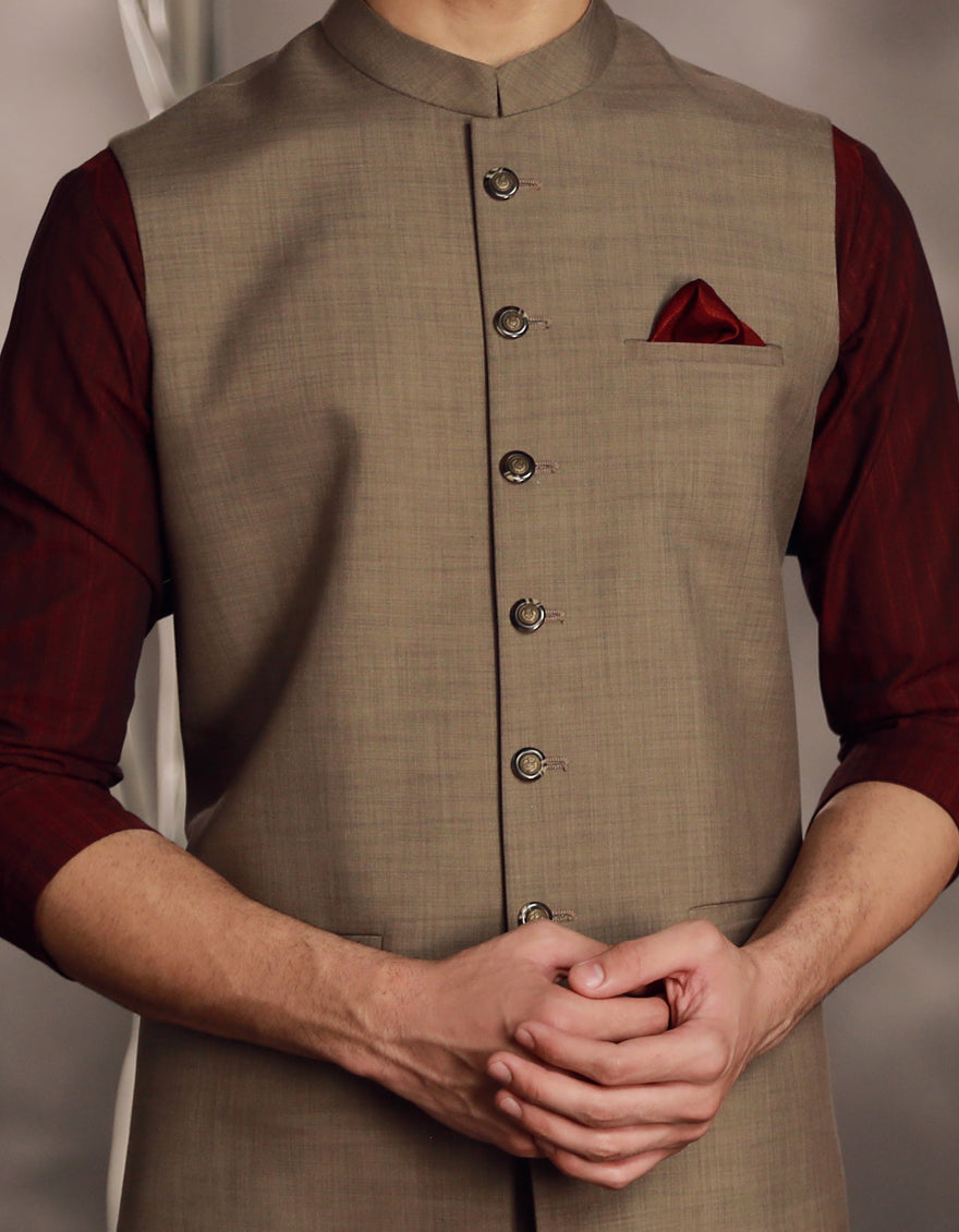 Suiting Beige Waist Coat - J. Junaid Jamshed