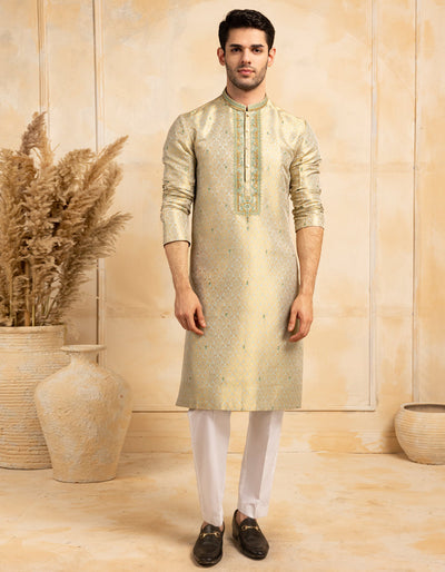 Blended Mint Green Special Kurta - J. Junaid Jamshed