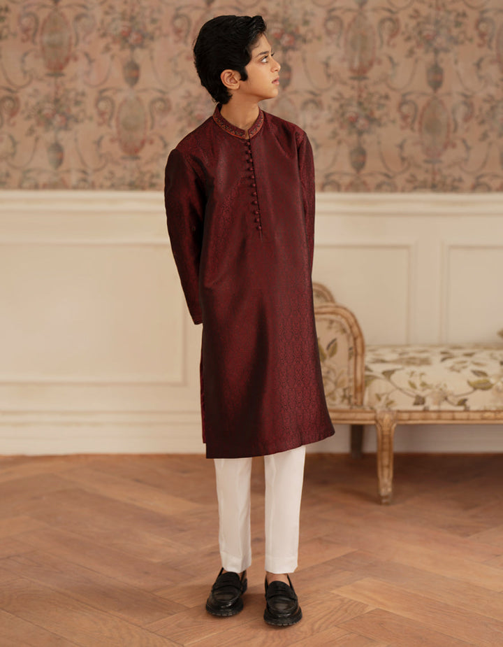 Polyester Maroon Special Kurta - J. Junaid Jamshed