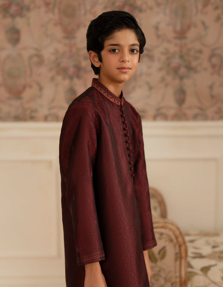 Polyester Maroon Special Kurta - J. Junaid Jamshed