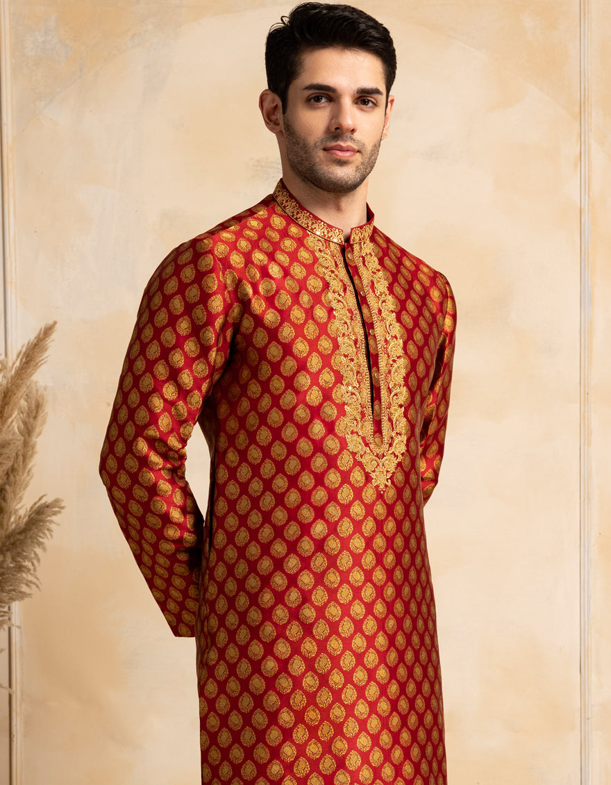 Blended Red Special Kurta - J. Junaid Jamshed