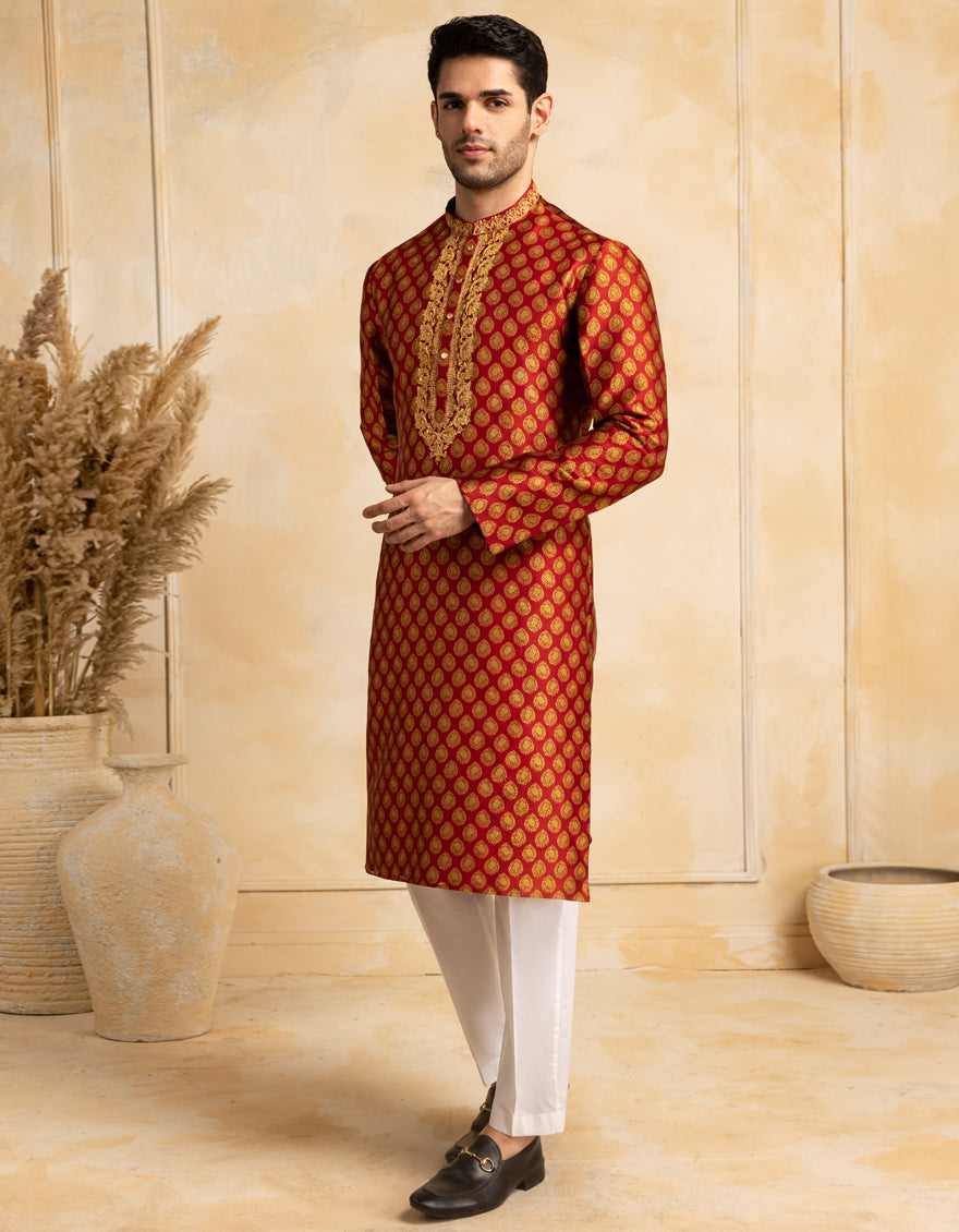 Blended Red Special Kurta - J. Junaid Jamshed