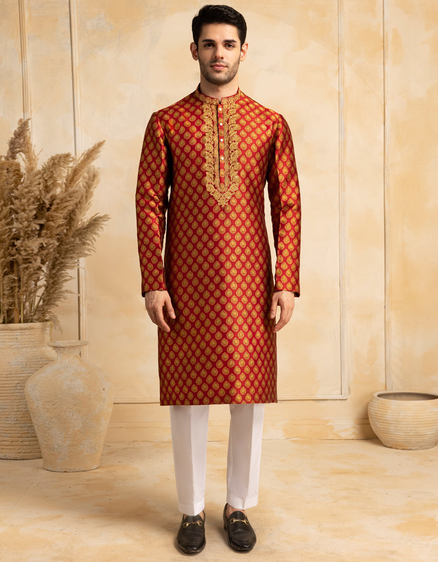 Blended Red Special Kurta - J. Junaid Jamshed