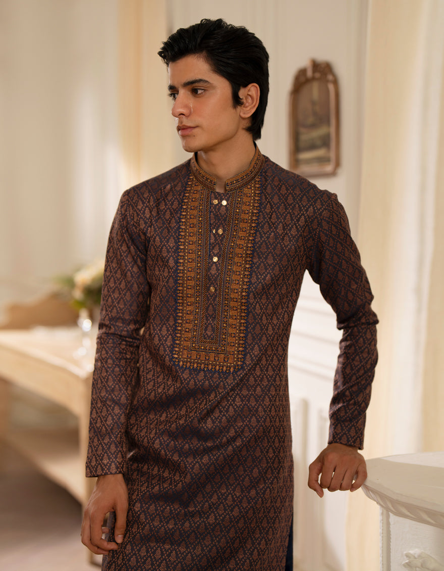 Polyester Purple Kurta - J. Junaid Jamshed