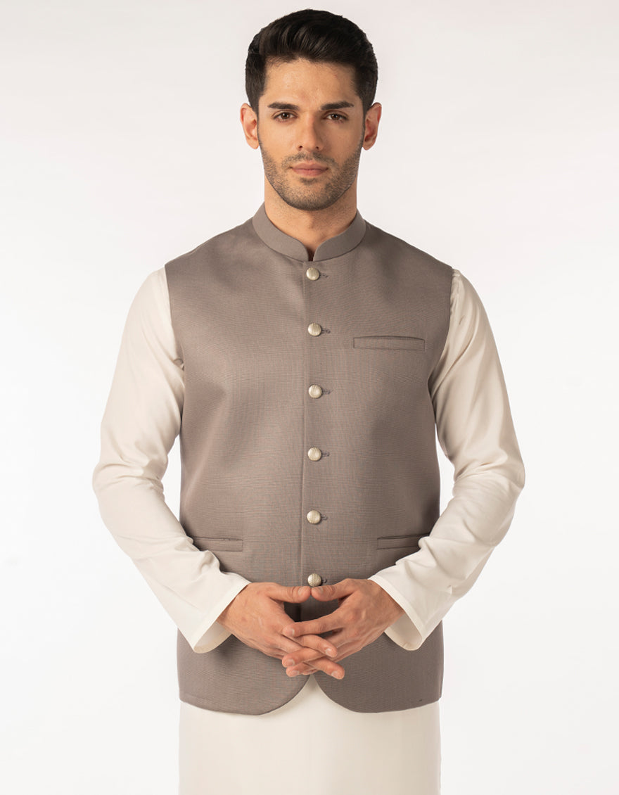 Suiting Grey Waist Coat - J. Junaid Jamshed
