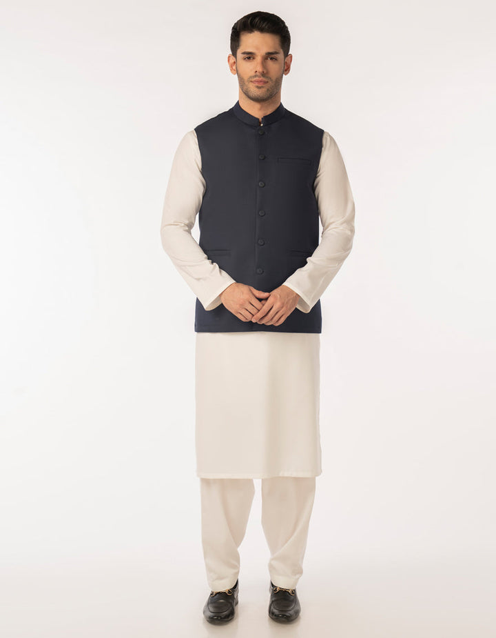 Suiting Midnight Blue Waist Coat - J. Junaid Jamshed