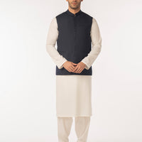 Suiting Midnight Blue Waist Coat - J. Junaid Jamshed