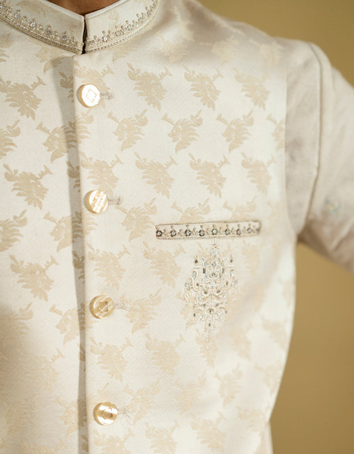 Polyester Cream Waist Coat - J. Junaid Jamshed