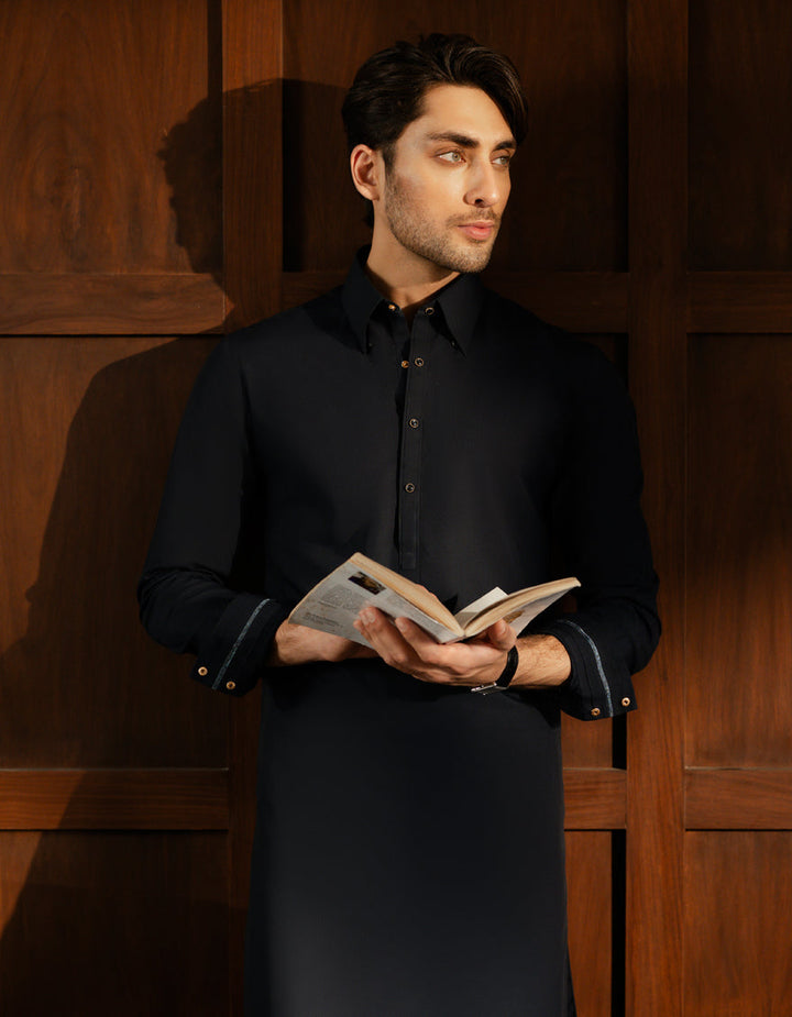 Blended Black Shalwar Kameez - J. Junaid Jamshed