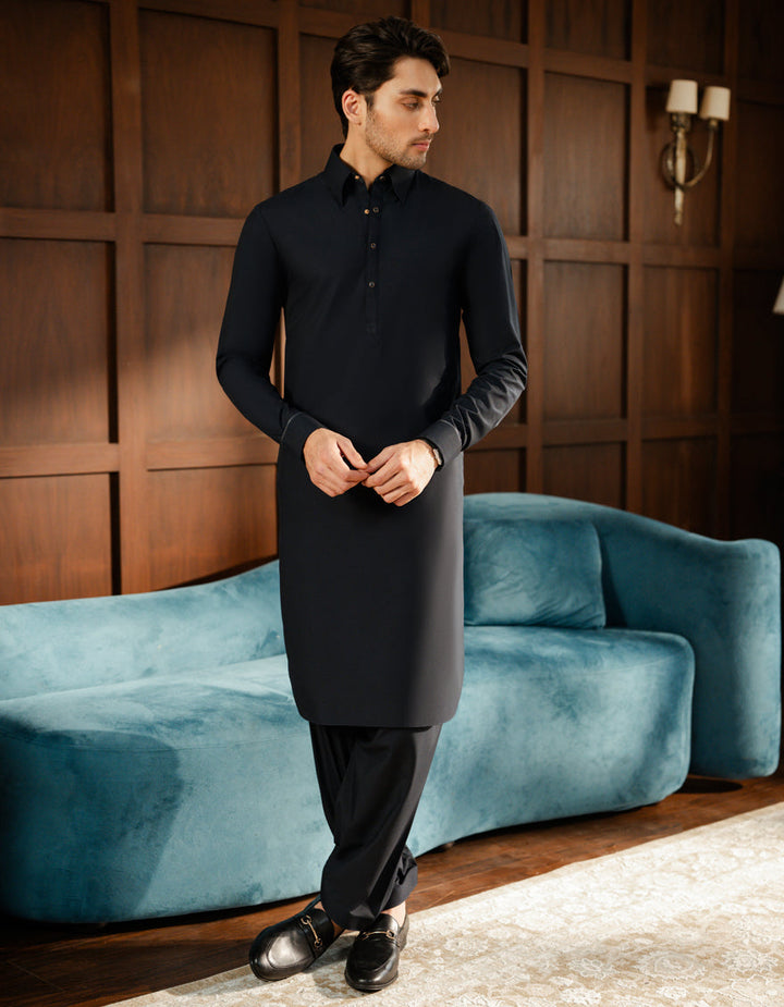 Blended Black Shalwar Kameez - J. Junaid Jamshed