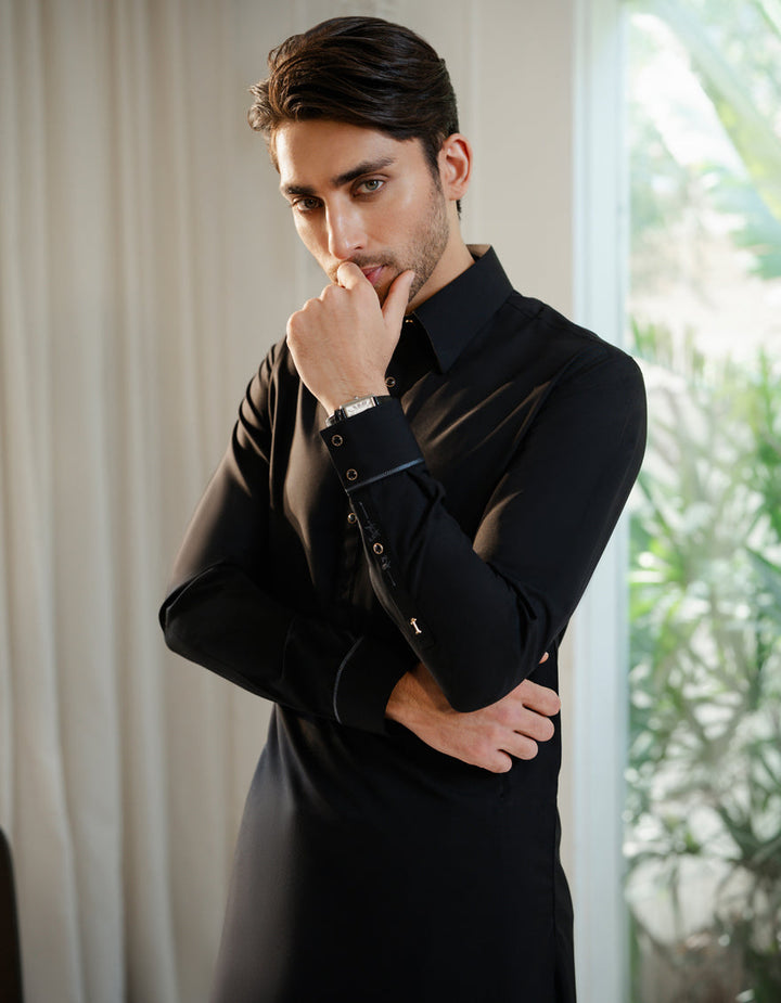 Blended Navy Blue Shalwar Kameez - J. Junaid Jamshed