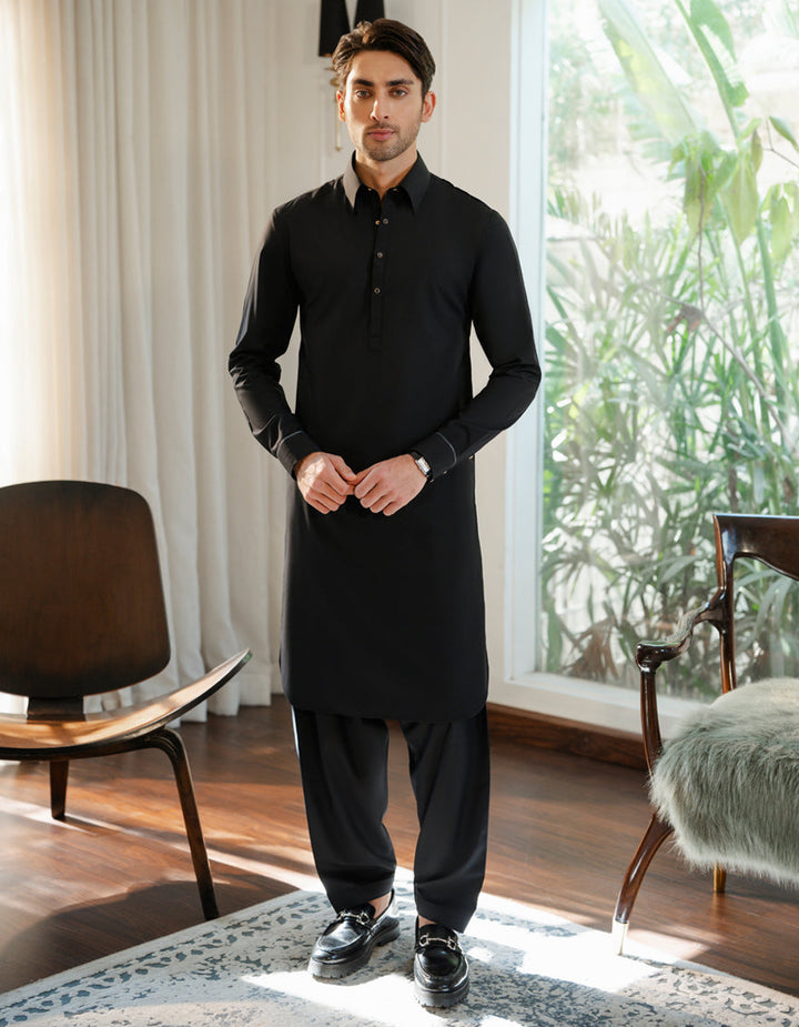 Blended Navy Blue Shalwar Kameez - J. Junaid Jamshed