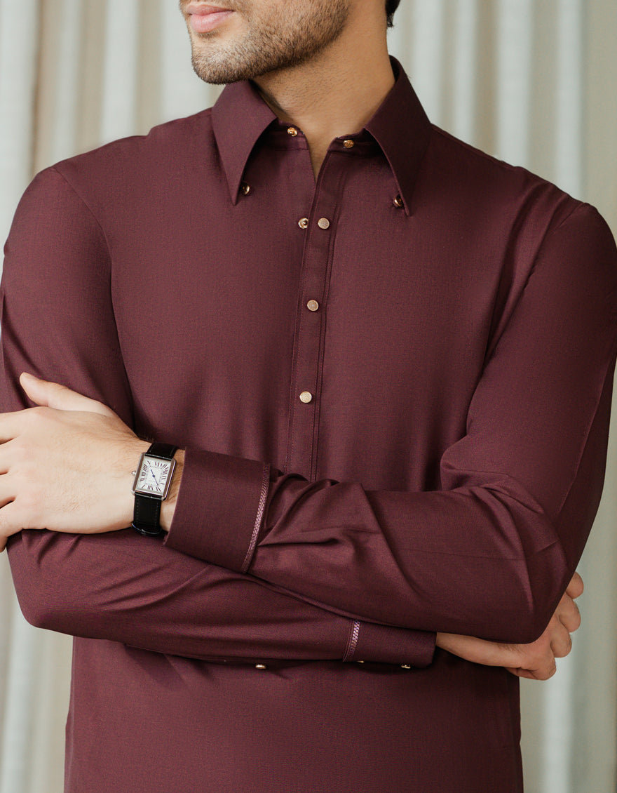 Blended Maroon Shalwar Kameez - J. Junaid Jamshed
