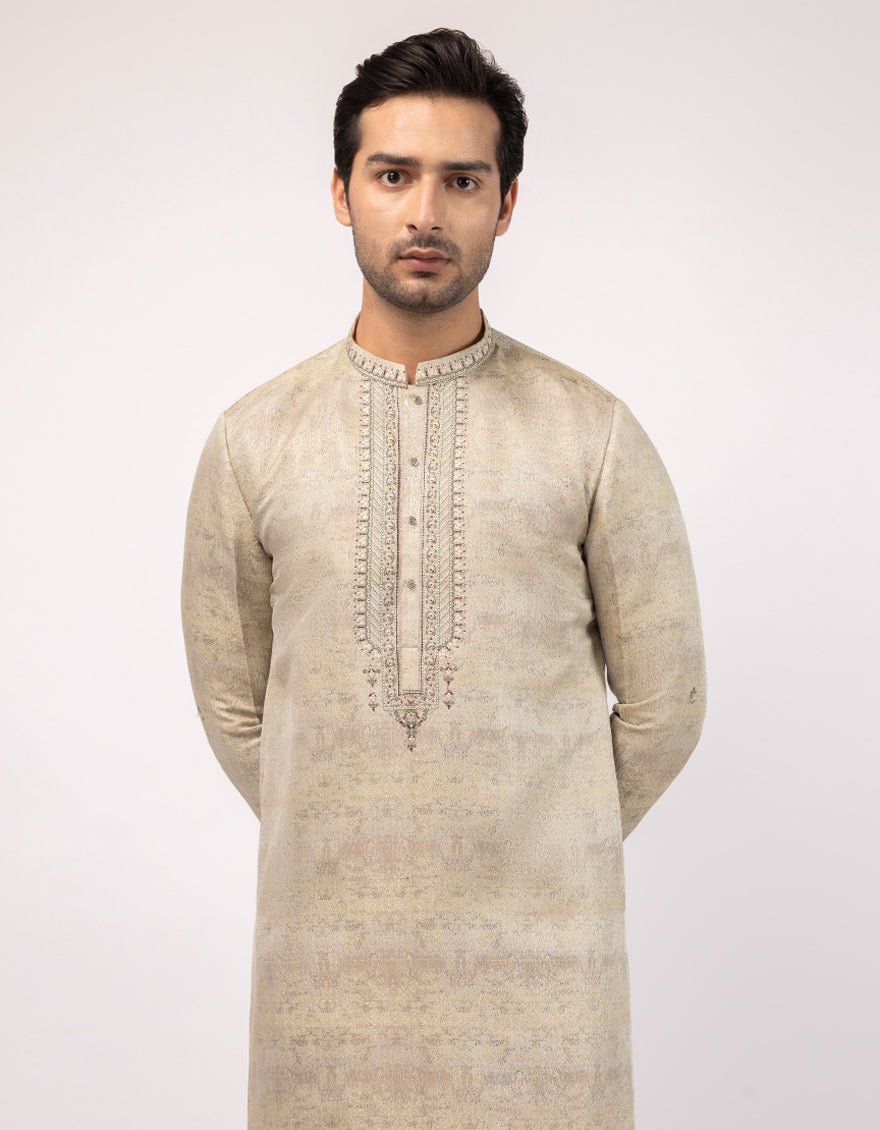 Polyester Dull Gold Special Kurta - J. Junaid Jamshed