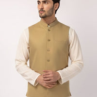 Blended Cream Waist Coat - J. Junaid Jamshed