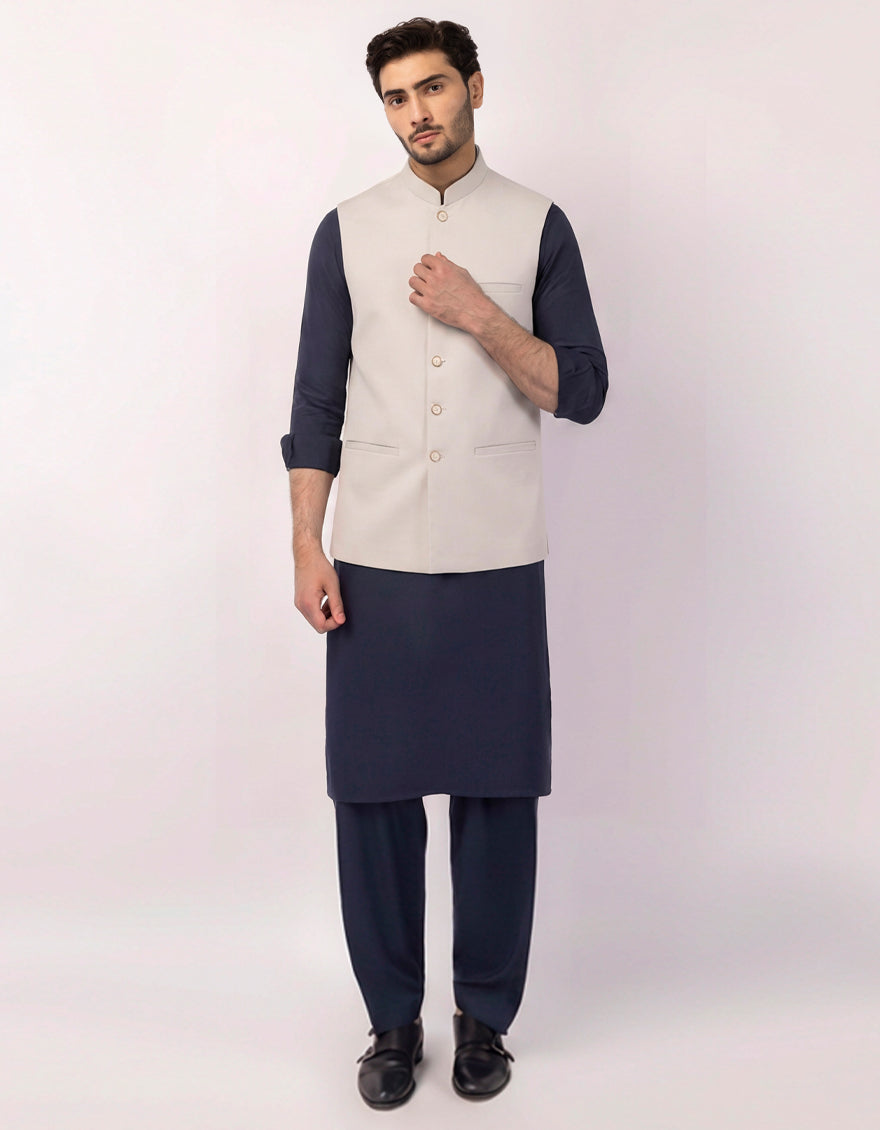 Blended Ash Grey Waist Coat - J. Junaid Jamshed