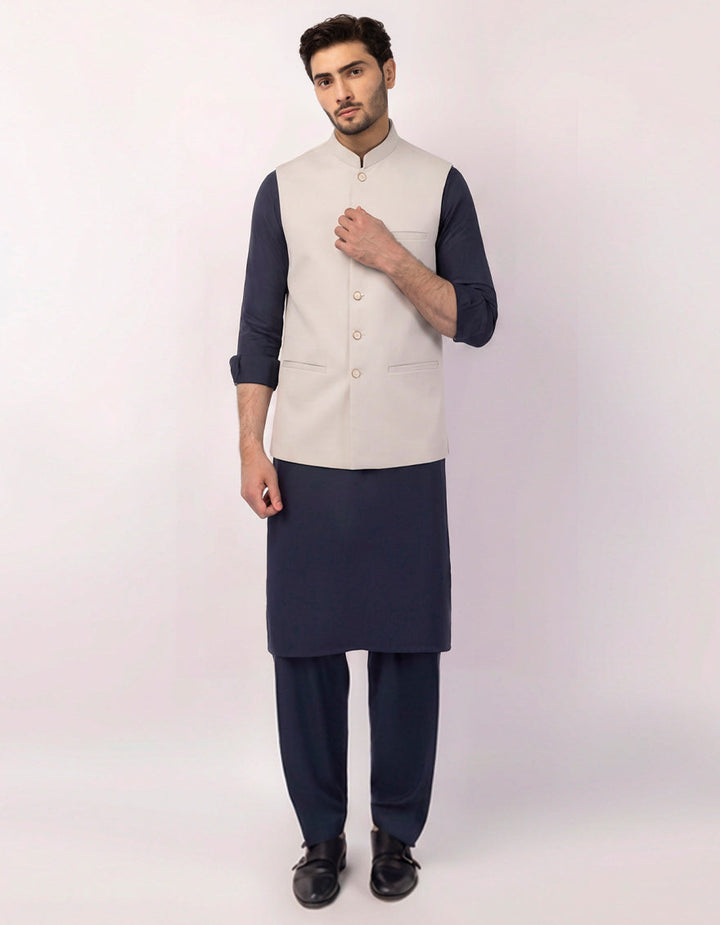 Blended Ash Grey Waist Coat - J. Junaid Jamshed