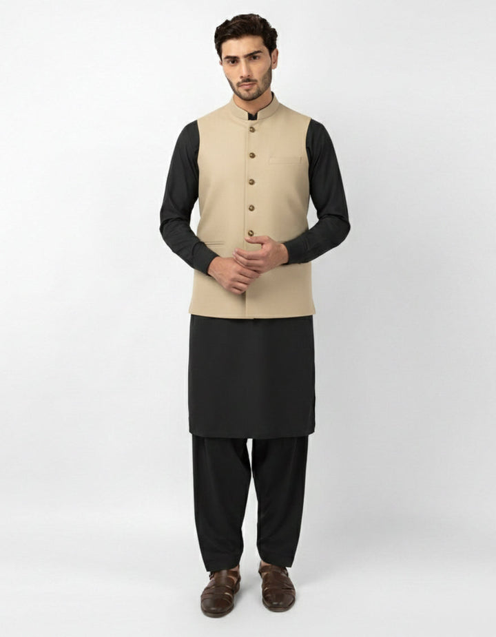 Blended Fawn Waist Coat - J. Junaid Jamshed