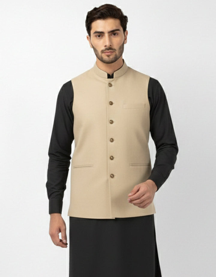 Blended Fawn Waist Coat - J. Junaid Jamshed